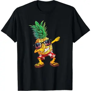 Dabbing Pineapple Summer Vacation Graphic T-Shirt - Funny Hawaiian Tee