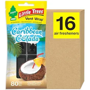 LITTLE TREES Car Air Freshener. Vent Wrap Provides Long-Lasting Scent, Slip on Vent Blade. Caribbean Colada, 16 Air Fresheners, 4 Count (Pack of 4)