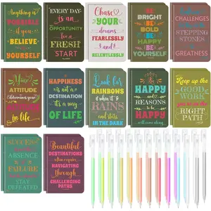 24 Pcs Mini Inspirational Notebooks Bulk with 24 Pcs Colorful Pens, Small Pocket Journal Notepads Set, Motivational Bulk Gifts for Women Men Teacher Student, Fun School Office Supplies, 3.5" x 5.5"
