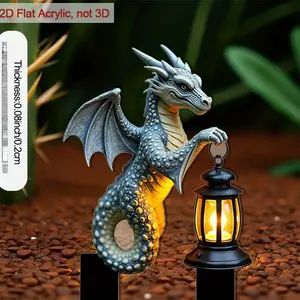 2D Flat, 1pcGarden Dragon Accent - Outdoor Decoration with Hanging Lantern, No Batteries Needed, Easy Stake Installation for Patio, Yard, Flower Pots  Ornament for Good Fortune, Yard Decor, Intricate Detailing, Highquality Finish, Decorative Piece,