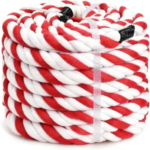 Rope (1/2inches x 50ft), 3-Strand Twisted Thick Red White Soft Rope Cord for DIY Crafts Decoration  Toys, Indoor & Outdoor Use