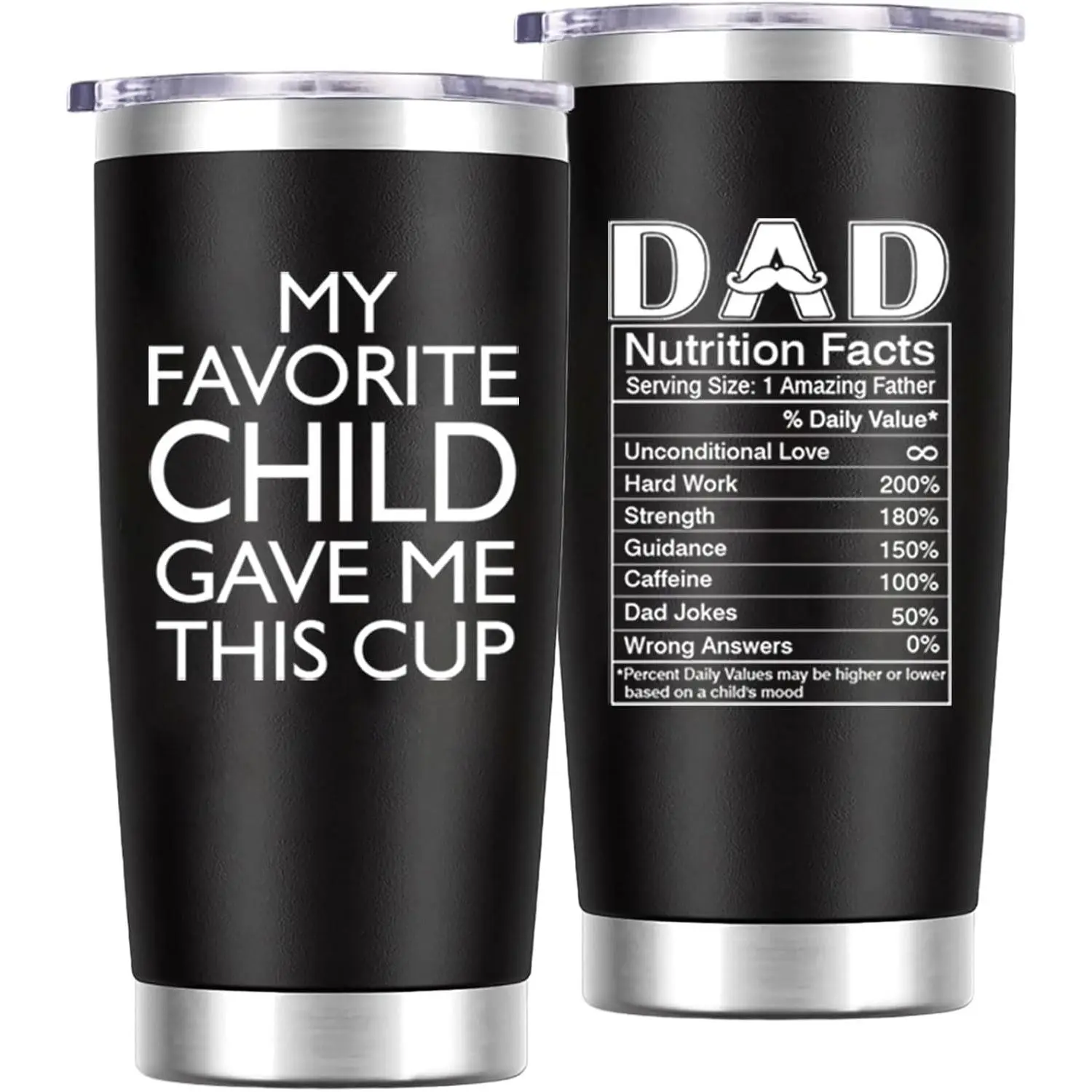 20 Oz Portable Vacuum Flask Tumbler - Black, Christmas/Father's Day Gift from Son, "My Favorite Child Gave Me This" Design, for Dad Papa Grandpa Uncle, Ideal for Tea Coffee