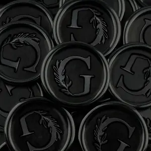 25Pcs Black Wax Seal Stickers Handmade Vintage Botanical Leaves Adhesive Letter Wax Stickers for Wedding Party Invitations, Envelope, Gift Wrap, Christmas(Initial G, Black)