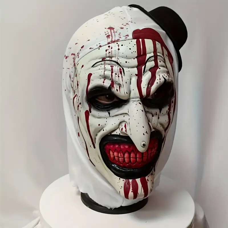 Terrifier Art the Clown Mask, Scary Bloody Horror Clown Latex Mask for Adults, Halloween Cosplay Costume Props for Haunted House, Creepy Party,Handcrafted,Glow,Mini,Dark,Vintage,Resin,Rechargeable,miniature,custom