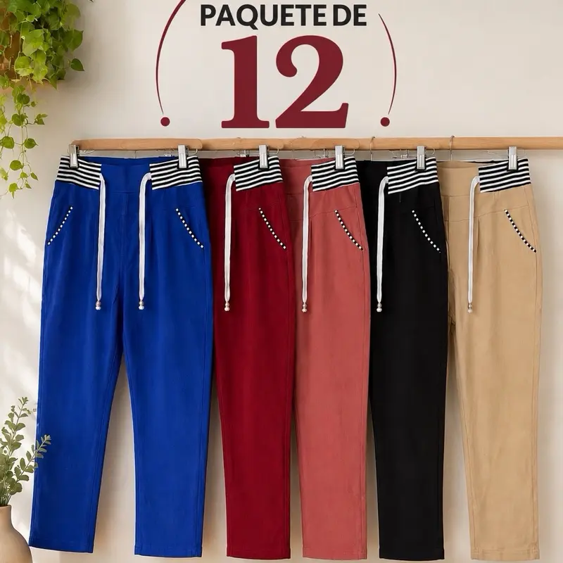 12-Pack Women’s Stretch Capri Pants Assorted Colors – Sizes M/L, XL/XXL