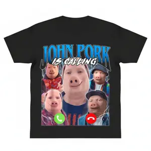📞[100%cotton][Graphic Tee]Oversized John Pork Is Calling Meme T-Shirt – Casual Y2K Streetwear Cotton Crew Neck Tee, Funny Graphic Shirt for Men & Women, Comfortable Shortsleeve Casual Top, Trending Birthday Gift, Perfect for Internet Culture Fans