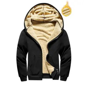 Men's warm fleece-lined zipper jacket with drawstring, long-sleeve pocket thickened coat, men's casual wear, men's jacket or sweater, men's winter coat