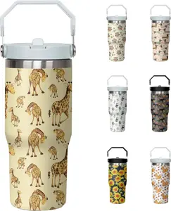 30oz Giraffe Tumbler with Handle and Flip Straw, Stainless Steel Insulated Cup, Travel Coffee Mug Water Bottle, Birthday Mothers Day Chritmas Gifts for Women Animal Lovers