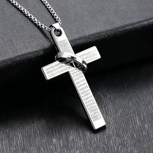 Scripture Circle Cross Necklace - Inspirational Verse on Round Pendant, Christian Faith Jewelry, Minimalist Everyday Cross Chain for Men & Women