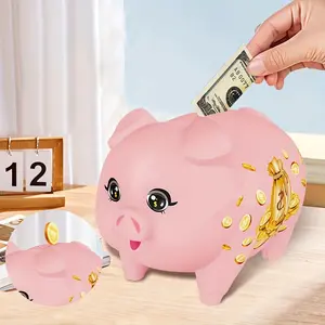 Cute Cartoon Piggy Bank, Coin Saving Money Creative Plastic Holiday Gift for Festive Occasions, Safe Pig-Shaped Deposit Box All Ages, ABS Material, Suitable 6 Years and Up & 3