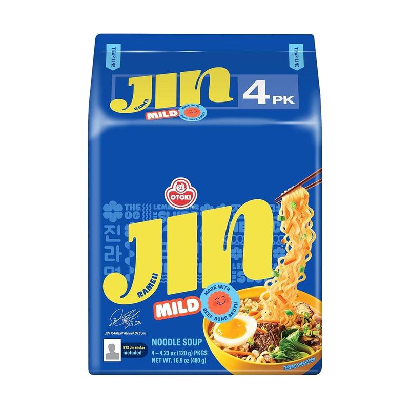 OTTOGI Jin Ramen Spicy Flavor 4 Pack 16.9 oz - BTS Favorite Korean Noodles