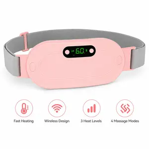 Portable Cordless Heating Pad for Period Cramps & Back Pain Relief, Fast Heating Electric Menstrual Belly Wrap with 3 Heat Levels, 4 Massage Modes, Rechargeable Heating Pad for Women