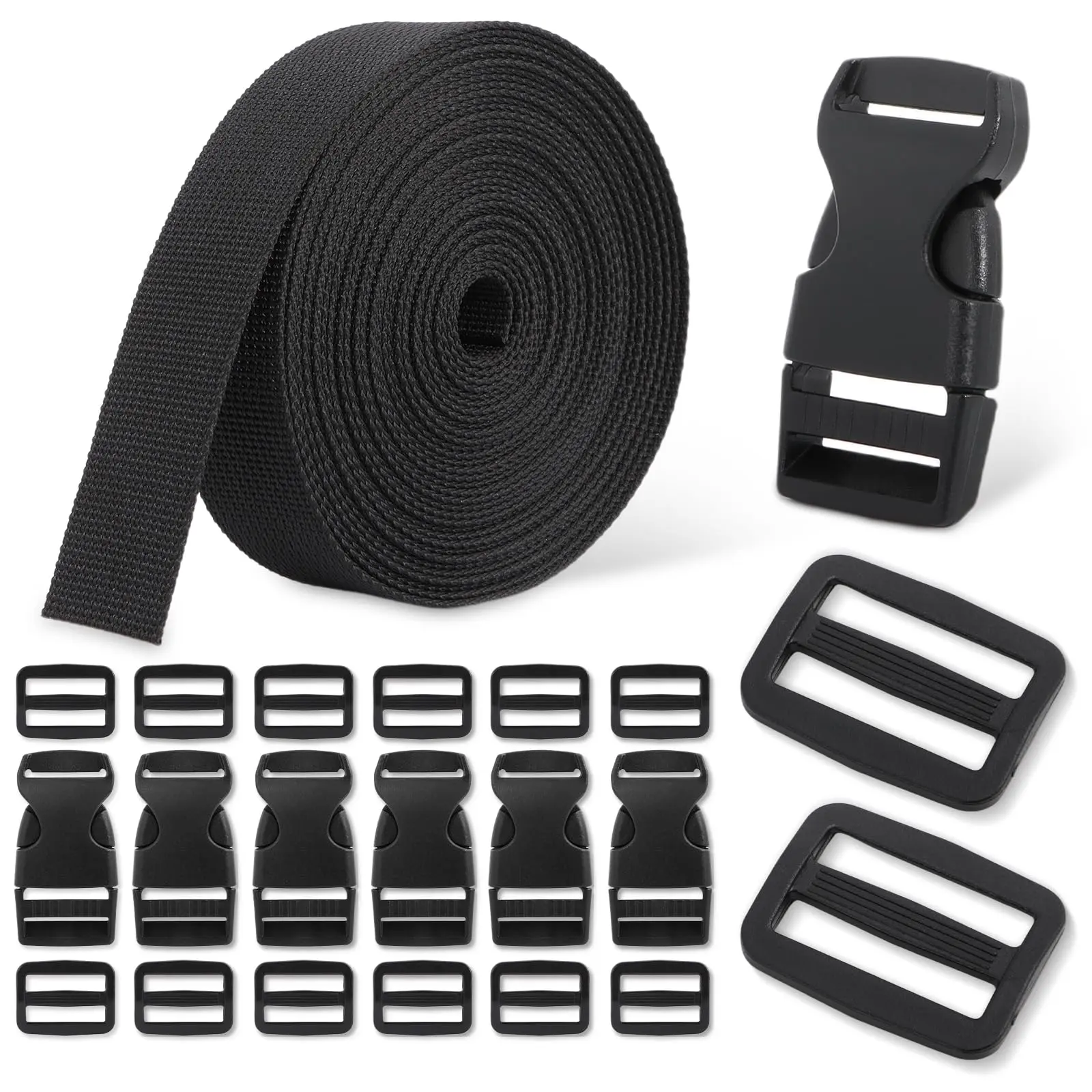 Adjustable Backpack Strap Set, Durable Polyester Webbing (exceeds Nylon), Includes 6 Quick-Release Buckles & 12 Sliding Clips, Shoulder Strap, Adjustable Bag Strap, Accessories for Bags
