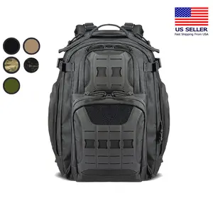 YAKEDA Outdoor Backpack Waterproof Bug Out Bag 600D Black Nylon 2 Compartments 2 Pouches MOLLE Webbing Adjustable Straps 25L Internal Volume US Seller - Organized Daypack