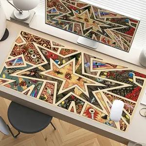 Abstract Star Collage Desk Mat Gaming Mouse Pad XXL Extended Mouse Pad for Laptop, Large Mouse Pad with Non - Slip Rubber Base & Stitched Edges, Psychedelic Art Style for PC Gamers, Office Workers & Home Decor