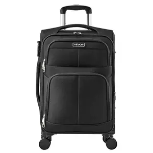 VEVOR Softside Expandable Luggage with Spinner Wheels, 20-Inch Softside Carry on Luggage, Lightweight Checked Suitcase with Expandable Zippered Pocket and TSA Lock, Black