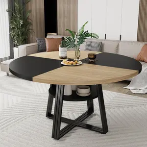 Farmhouse Round Dining Table for 4-6 – 47.2"/42" Space-Saving Kitchen Table with Storage Shelf – Modern Circle Table for Kitchen, Dining, Living Room, Apartment