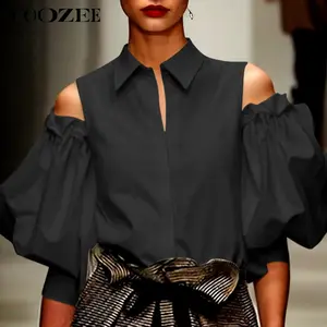UOOZEE Lady's Collared Sheer Tuxedo Blouse - Longsleeves, Fitted, Minimalist, Elegant, Cold Shoulder, Vintage Chic, Light Breathable Fabric, Autumn/Spring Outfits, Office/Party Wear (1 Size Up Recommended for C-Cup & Above), Comfortable, Women
