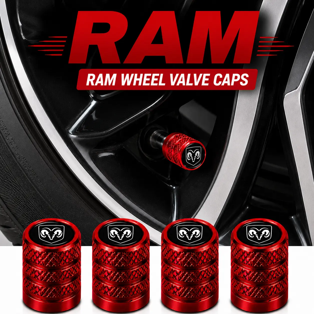 5Pcs Bright Finish Aluminum Tire Valve Stem Caps Fit for Ram 1500 2500 3500 Rebel TRX Longhorn Laramie ProMaster Dakota, Shiny Surface Rubber Seal Anti-Corrosion Pickup Truck Wheel Air Valve Cover Decor Parts