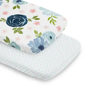 Sweet Jojo Designs Blush Pink and Blue Boho Floral Girl Baby Bassinet Sheets Fitted Sheet Set Infant Newborn Nursery Oval Rectangle Hourglass Mattress 2p Dot Bohemian Farmhouse Shabby Chic Watercolor