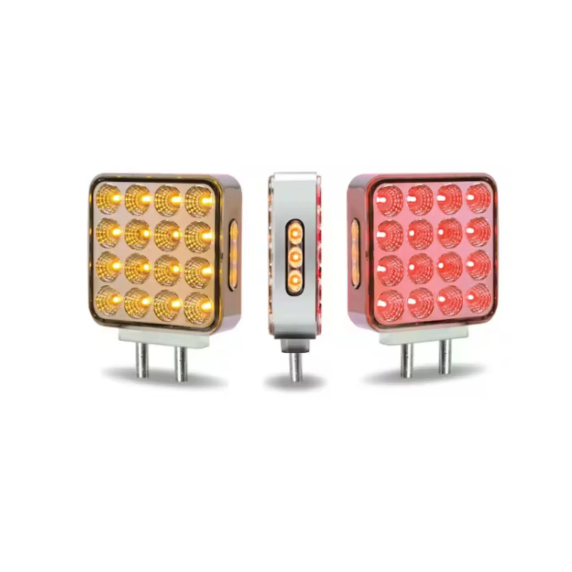 Trux Accessories- Amber Red Double Face Square Reflector LED Turn and Marker Light 38 Diodes Clear Lens