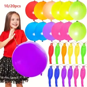 10/20pcs Punch Balloons, Thick Neon Hole Punch Balloons, Balloon Set, Party Gift, Rubber Band Handle, Kids Bouncy Balls, Birthday Wedding Supplies