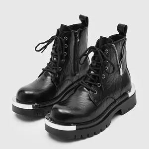 Men’s Chunky Sole Zipper Combat Boots British Style High Top Outdoor Boots