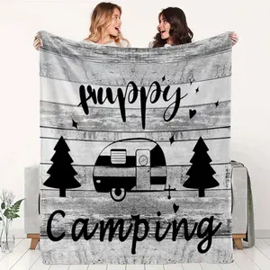 1PC Cozy Camping Theme Fleece Blanket Soft and Comfortable Fleece Blanket for Camping Trips Home Leisure Stylish Camping Style Fleece Blanket High-Quality Fabric for Warm and Cozy Camping Home Dual-U