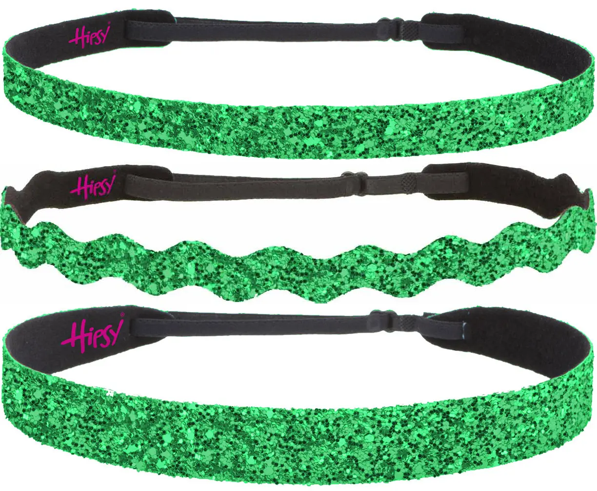 3-Pack Hipsy Mixed Green Bling Glitter Headbands