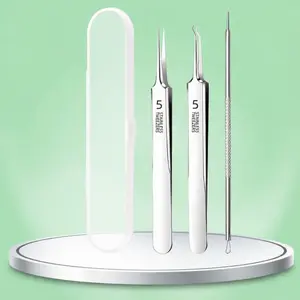 Stainless Steel Blackhead Remover Tweezers Kit with Storage - Professional Acne Needle, Pimple Popper Tools, Precision Curved & Straight Tips for Deep Facial Cleansing, Salon-Quality Extractor Set, Derma Stamp