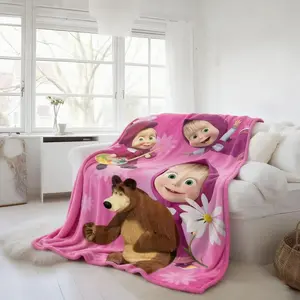 Marsha And Bear Blanket,Cartoon Velvet Blanket, Sofa Blanket, Cute Cartoon Blanket, Movie Character Bedding Suitable for Both Children and Adults It is an Excellent Gift for Children, Family and Friends