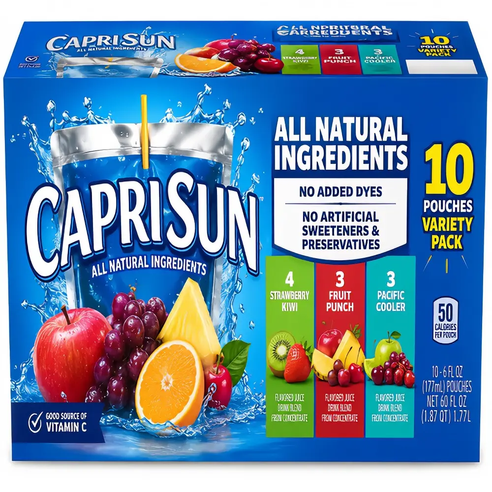 CapriSun Fruit Juice Drink Variety Pack 10 Pouches 6 fl oz Assorted Flavors All Natural Ingredients No Added Dyes