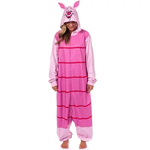 Disney Winnie The Pooh Union Suit Piglet Kigurumi Hooded Costume One Piece Pajama Loungewear (XX-Small/X-Small) Pink
