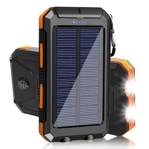 10,000mAh Solar Power Bank for Outdoor Survival — IP65 Waterproof Portable Charger with Built-in Compass & Dual LED Flashlights (SOS Mode), Rugged Emergency Battery Pack for Hiking, Backpacking & Camping