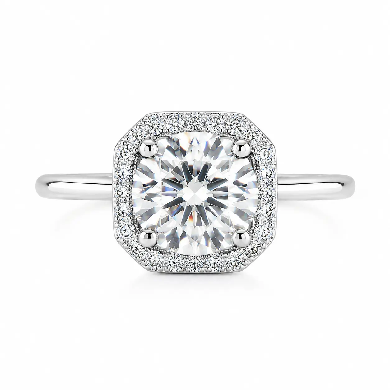 JPT-205-Costume Jewelry Adjustable Halo Ring - 2CT Round Cut VVS1 Moissanite, US Size 5-9