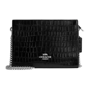 Coach Slim 20 Top-Zip Crocodile-Embossed Leather Crossbody Bag for Women in Black