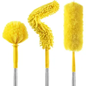 Foot High Reach Duster Kit with 2-9 ft Extension Pole, 3 - in - 1 High Ceiling Chenille, Microfiber & Cobweb Duster, Indoor & Outdoor Extendable Bendable Cleaning Set