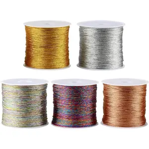5 Rolls Metallic Cord, Metallic Cord for Crafts, 250 m Gold Thread Silver Thread Silk Threads for DIY Crafts Bracelet Jewellery Necklace Making, 0.4 mm x 50 m Roll (5 Colours)
