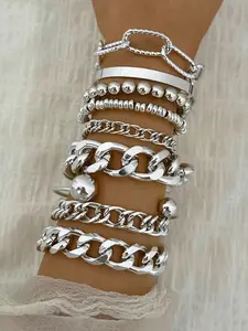 Women's Punk Style Link Bracelets Set, Stackable Bracelets, Casual Aluminum Chain Jewelry for Daily Wear, Perfect Gift for Birthdays & Parties