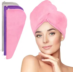 Hair Towel 3 Pack - Adjustable Soft Towel Anti Frizz Turban for Women, 26'' x 10'', Highly Absorbent, Quick Drying