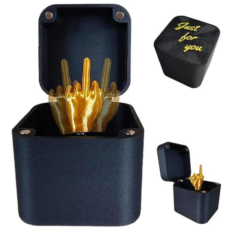 Gold Black Middle Finger Prank Gift Box - Adult Humor Pop Up Prank, Funny Office Desk Decorations Funny Christmas and Holiday Gifts, Great for Friends