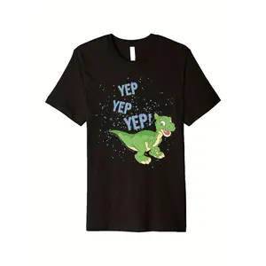 Land Before Time Ducky "Yep Yep" Graphic T-Shirt - Black with Blue Text & Dinosaur Print, 100% Cotton Breathable Loose Fit Unisex Tee for Men Women, All-Season Casual Wear, Summer Outdoor Activities, Ideal Gift for Family Friends, Summer Outdoor Shirt| Wh