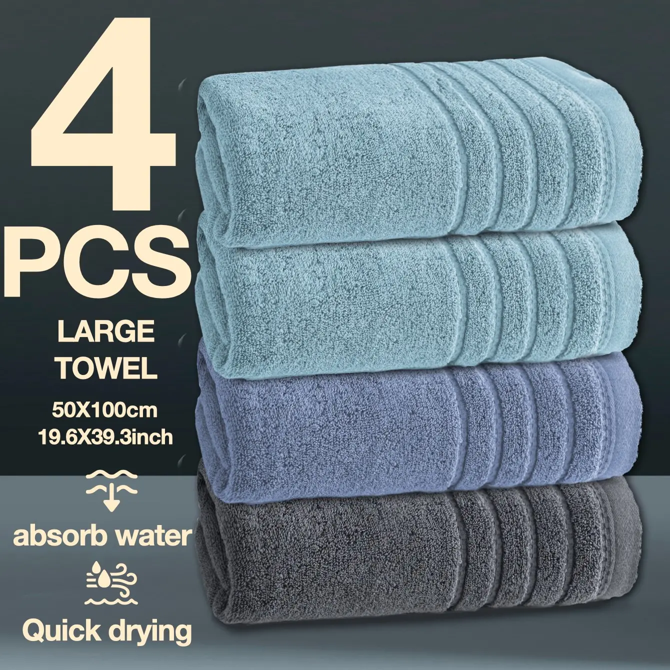 4 Pack Large Thick Face Towels 50x100cm, Super Absorbent Quick Dry, Soft No Shedding, Suitable for Home Commercial Use, Lightweight Portable, Multipurpose Reusable Towels, Absorbent Thickened Towels, Reusable Washable Towels