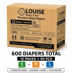 Louise Baby Care Premium Baby Diapers – 12 Packs (600 Diapers Total) | 50 Diapers Per Pack | S, M & L |