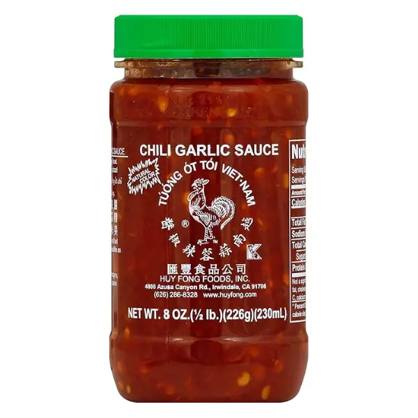 Huy Fong 8oz Chili Garlic Hot Sauce - Ambient Cooking Sauce for Dips, Tacos, Noodles (Great for Burgers) with Spicy Bold Flavor, Thick Chunky Texture, Simple Ingredients, Low Sugar, Low Fat, Fat-Free, Salt-Infused, Vegan-Friendly, Gluten-Free, Kosher