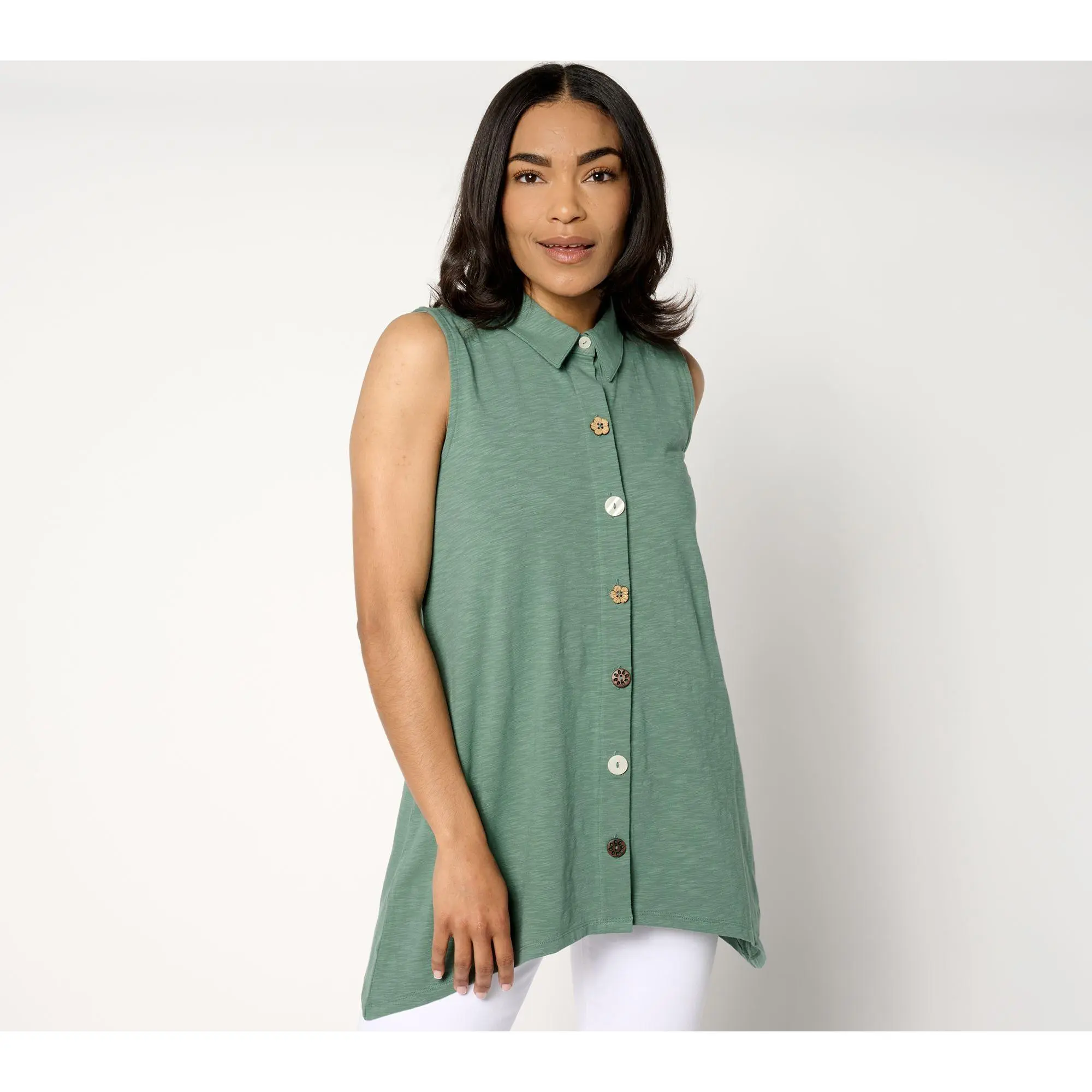 Denim & Co. Adaptive Texture-Knit Sharkbite Hem Tunic