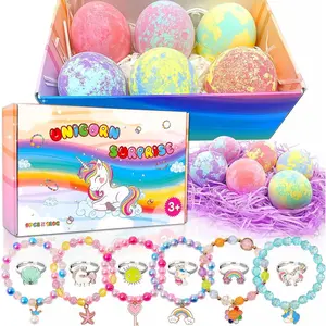 L-AE032  Unicorn Bath Bombs with Surprise Inside for Kids Girls, Bath Bombs Surprise Birthday Gifts Unicorn Gifts for Kids Girls with Jewelry Toys Inside