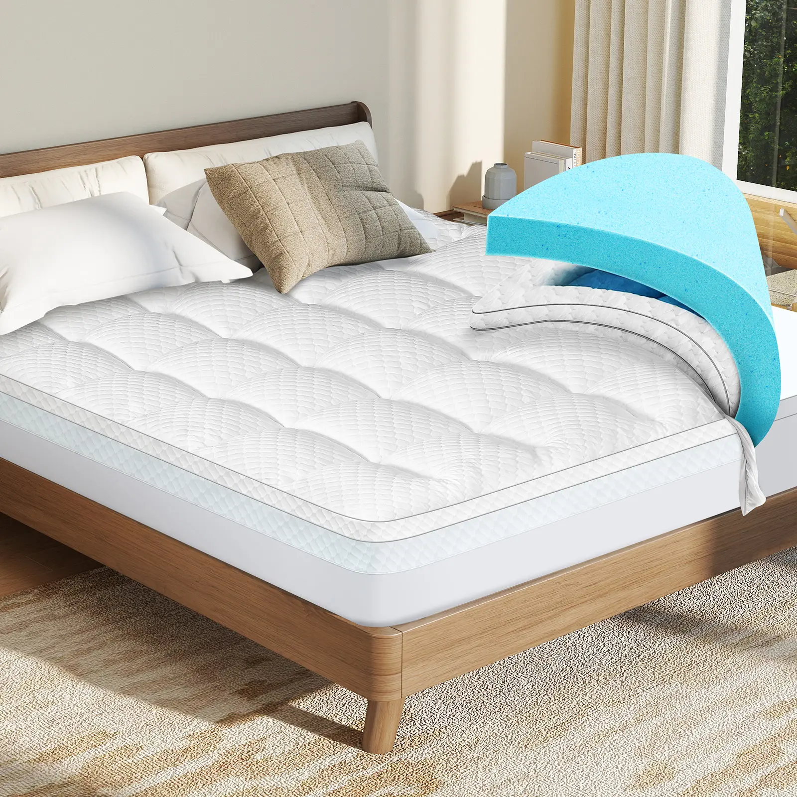 VALUXE Dual Layer Mattress Topper with Cooling Gel Memory Foam & Soft Pillow Top, Removable & Washable Cover, Deep Pocket Fits 8–21" Mattresses