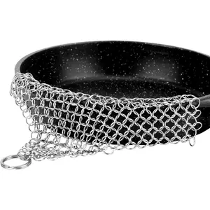 Cast Iron Cleaner 6"x6.3" 316L Stainless Steel Chainmail Scrubber for Griddle Skillet Dutch Oven Wok Pot Cast Iron Pan Dishwasher Safe Cleaning