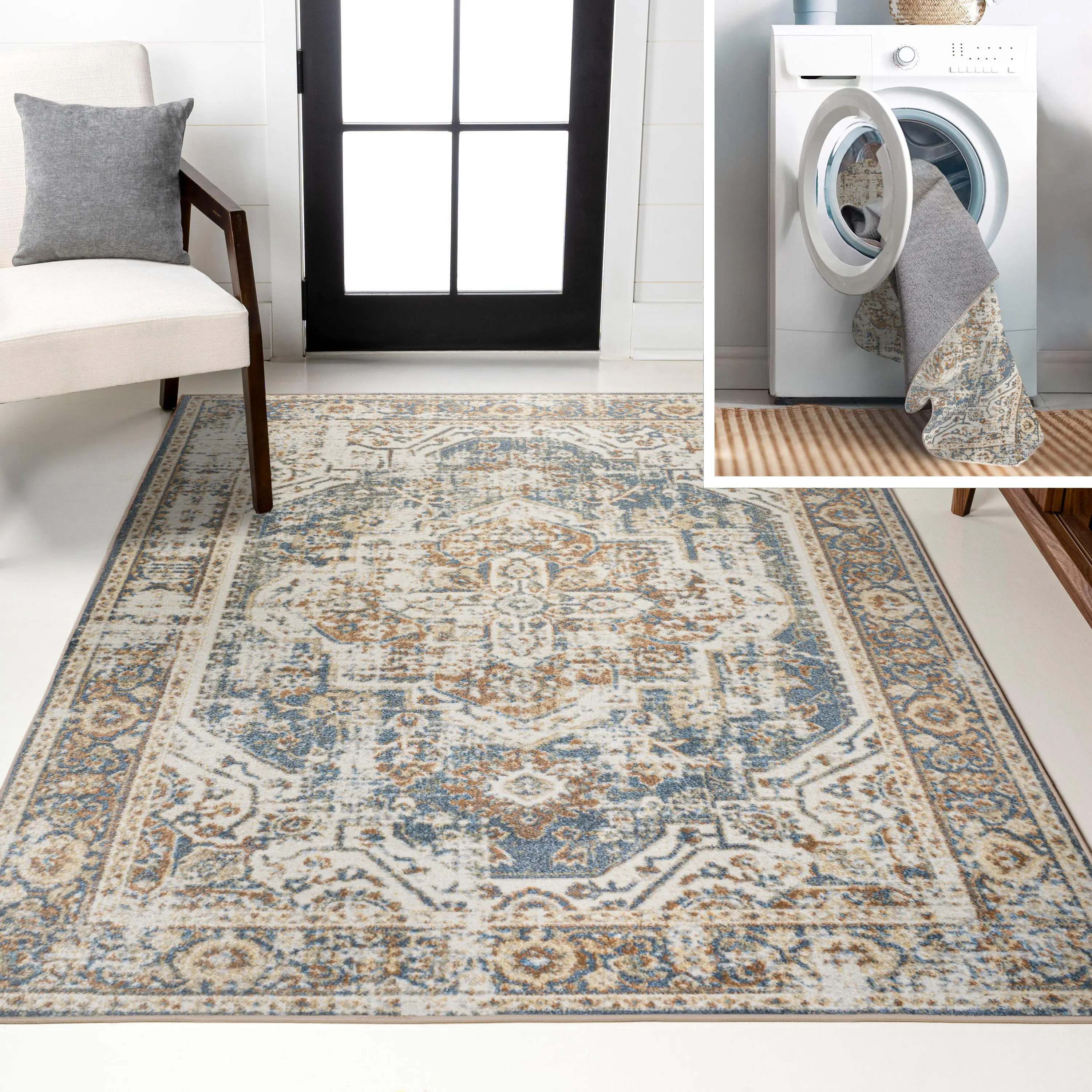 JONATHAN Y Keesha Bold Distressed Medallion Low-Pile Polyester Mediterranean Home Decor Rug - Machine-Washable 4' x 6' Rectangle Indoor Piece for Living Room, Bedroom (Rug Style Included)